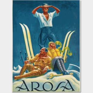 Skiing in Arosa, Switzerland - Vintage Swiss Travel Poster Posters and Art